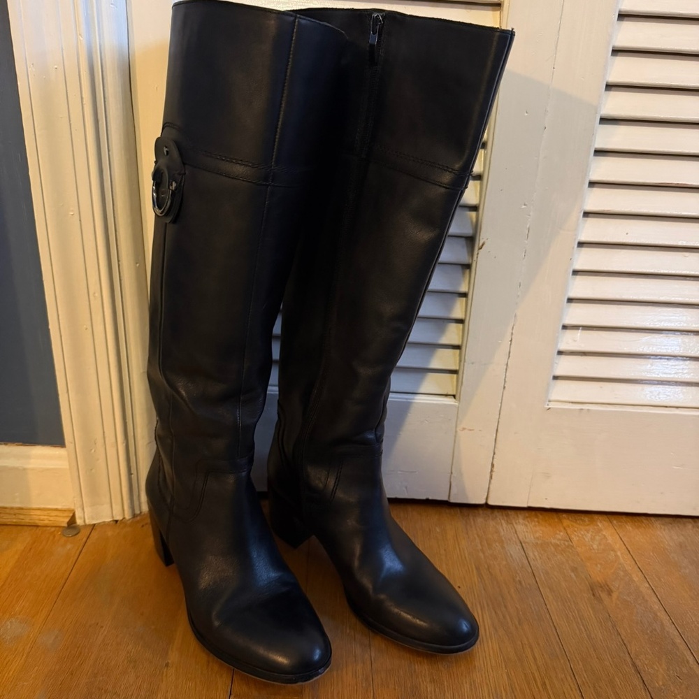 Franco Sarto Black Leather, Wide Calf, Knee High Boots